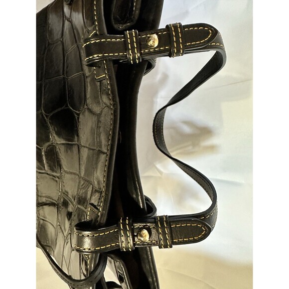 Dooney & Bourke Vintage Croco Embossed Black Leather Satchel Purse Tassels Large - Picture 9 of 16